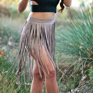 Suede fringe skirt